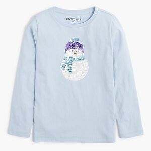 NWT J. Crew Crewcuts Long-Sleeved Blue Sequin Snowman Graphic Tee, Size XS (4-5)